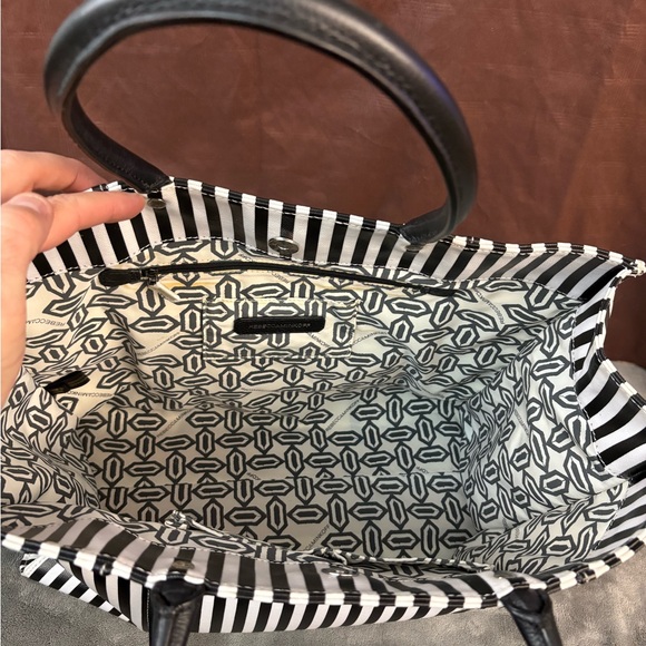 Rebecca Minkoff MAB Tote Black White Stripe Canvas Leather Handles - Picture 8 of 10